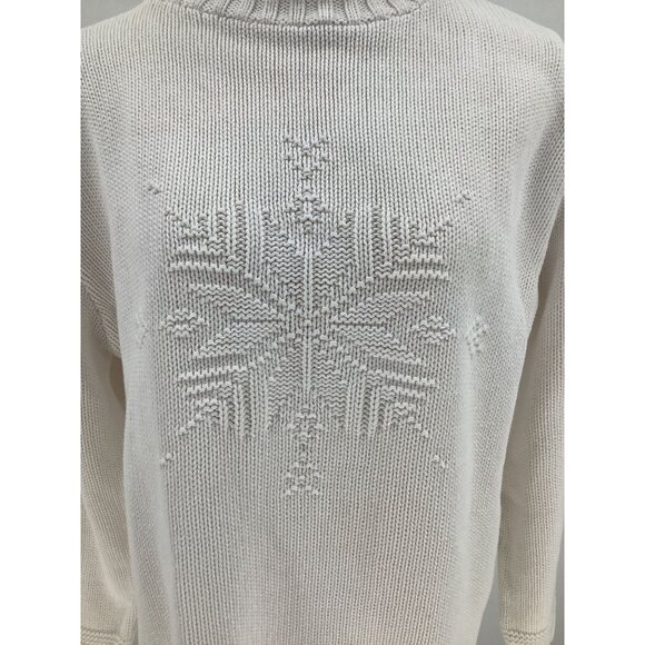 Vintage Ivory Turtleneck Pullover Sweater With Snowflake Knit Design Size M - Picture 2 of 10